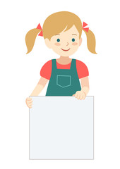 Cartoon little girl holding blank sign template