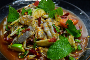 Papaya salad, Fresh shrimp and fresh pepper and papaya
