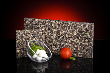 Modern kitchen counter with food on kitchen counter top