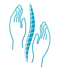 chiropractic or Massotherapy logo. Manual therapy. Medical icon. The hand holds on the back. Sign spine