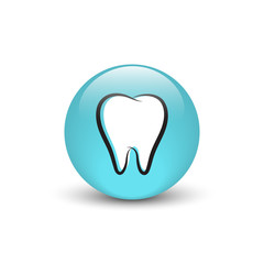 Tooth vector icon, blue glass button with shadow