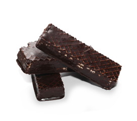 chocolate waffle bars isolated on white background