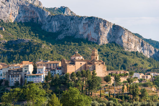Fototapeta View of the city and church Parroquia Sant Jaume, Tivissa, Tarragona, Catalunya, Spain.