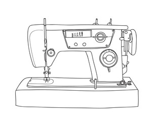 Sewing  Retro Machine cute vintage hand drawn vector line art illustration