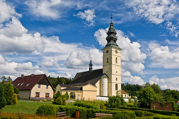 Stare Mesto pod Sneznikem, Czech Republic. View of the church.