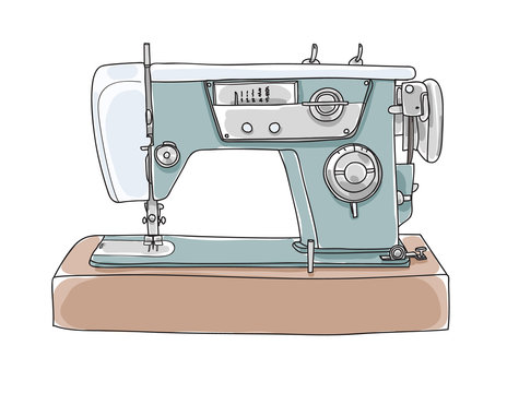 Sewing  Retro Machine cute vintage hand drawn vector  art illustration