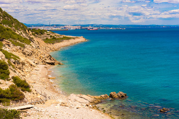 Surroundings of Salou - coast, Tarragona, Catalunya, Spain. Copy space for text.
