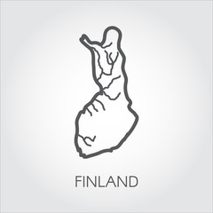 Linear icon of map of Finland country. Abstract outline silhouette pictograph for cartography, geography, education projects and other design needs. Vector illustration