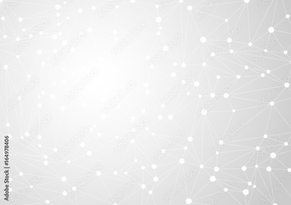 Wall mural abstract gray background with chaos of connected lines and dots. vector illustration