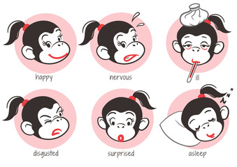 Monkey emoticons set showing different emotions