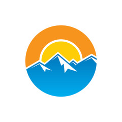 Circle mountain hiking logo vector image