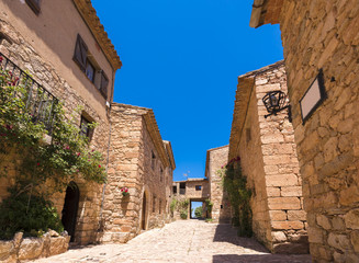 View of the buildings in the village Siurana de Prades, Tarragona, Catalunya, Spain. Copy space for text.