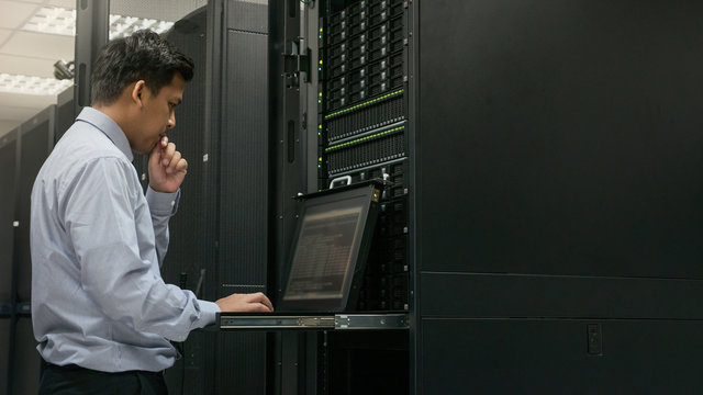Administrator serious working with system in data center