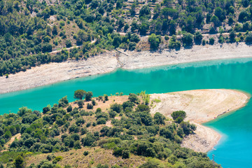 Reservoir Pantano De Siurana, Tarragona, Catalunya, Spain. Top view.