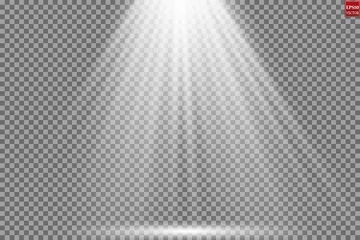 Foto op Plexiglas Vector scene illuminated by spotlight ray. Light effect on transparent background   © blagorodez