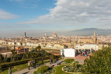Fototapeta na wymiar Florence city view from viewpoint on the hill name Piazzale Michelangelo.
