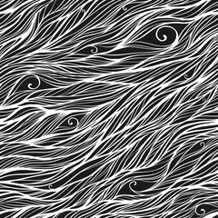 Abstract monochrome black and white doodle seamless pattern. Hand drawn waves ornament. Vector illustration