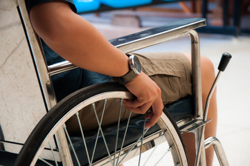 Patient using a wheelchair in the hospital