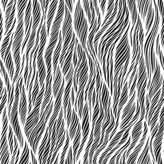 Abstract monochrome black and white doodle seamless pattern. Hand drawn waves ornament. Vector illustration