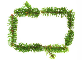 Fototapeta na wymiar New year frame for congratulations of Christmas tree branches