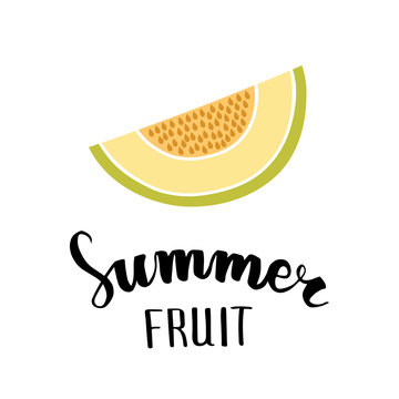 Melon flat icon, symbol of summer, hand lettering