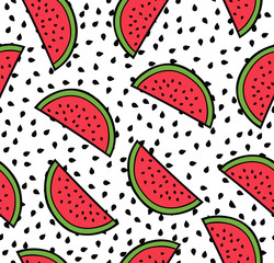 Watermelon summer seamless pattern, flat simple slices of watermelon