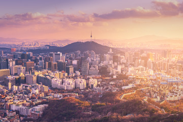 Sunset at Seoul City Skyline, The best view of South Korea.