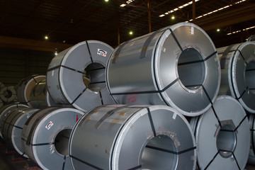 Heavy steel coil storing inside warehouse