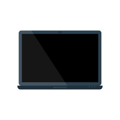 Modern electrical glossy laptop with black blank screen. Flat style icon. Vector illustration