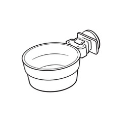 Attachable plastic pet, cat, dog bowl for kennels and crates, sketch style vector illustration isolated on white background. Hand drawn plastic bowl for feeding pets, cat dogs with attachment bracket