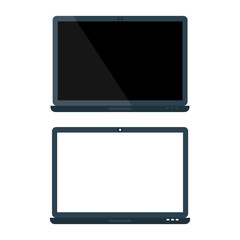 Modern electrical glossy laptop with white and black blank screen set. Flat style icon. Vector illustration