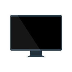 Modern glossy electrical monitor for personal computer with black blank screen. Flat style icon. Vector illustration