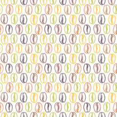 Seamless pattern with coffee beans. Neutral background. Decorative doodle vector illustration