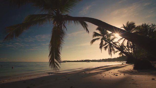 Sea sunrise. Man running on the tropical island beach Punta Cana, Dominican Republic