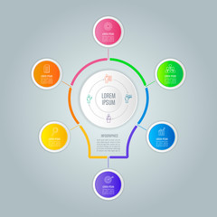 Creative concept for infographic with 6 options, parts or processes. Timeline infographic business design and marketing icons for presentation, annual report, diagram, workflow layout and web design.