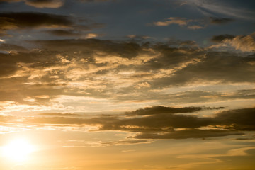 Cloudy sunset sky on evening background