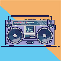 Line flat vector icon with retro electrical audio device boombox. Vector illustration