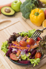 Salad on wood table ,Healthy food concept