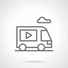 Video ads on van simple line vector icon