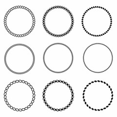 Rope frame. Set of round vector frames from nautical rope. Round marine rope for decoration