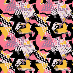 Vector seamless pattern in the style of the nineties. For digital and text printing on packaging, clothing, advertising, for your unique design and the Internet