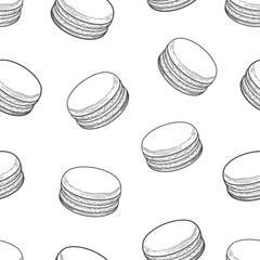 French macarons cookies seamless pattern. Doodle decorative hand drawn vector illustration
