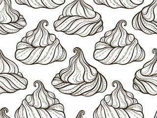 French meringue cookies seamless pattern. Doodle decorative hand drawn vector illustration