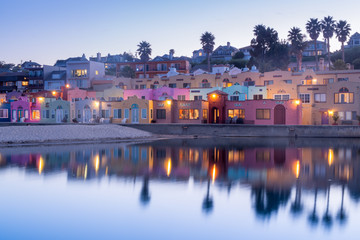 Capitola Village Reflections. Capitola, Santa Cruz County, California, USA. Mediterranean-style beach houses in Capitola of Santa Cruz County in California.