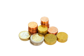 Euro coins on white background isolated