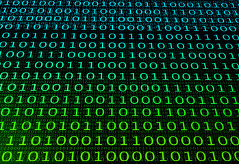 3d render of binary numbers with perspective in green