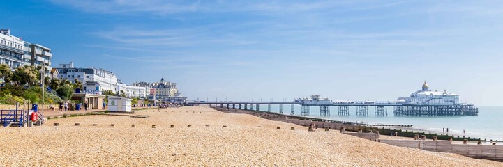 Panorama with pier and promenade in Eastbourne, Sussex, United Kingdom - obrazy, fototapety, plakaty