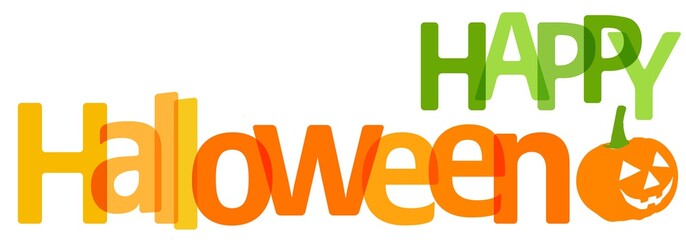 Happy Halloween Banner orange green transparent on a white background.