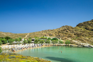 Monastiri beach in Paros island, Greece. Beautiful and famous beach of Monastery Agios Ioannis,...
