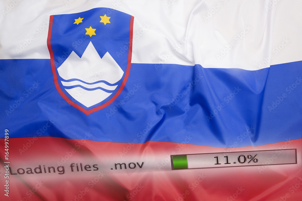 Sticker downloading files on a computer, slovenia flag